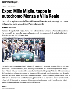 Expo_ Mille Miglia, tappa in autodromo Monza e